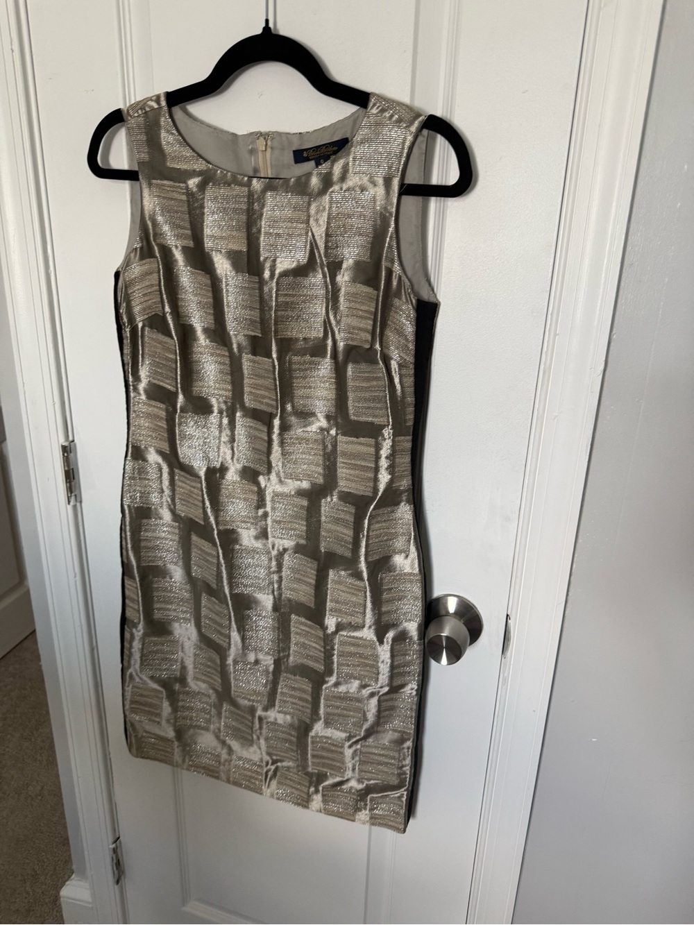 Brooks Brothers Metallic Silver Textured Sheath Dress